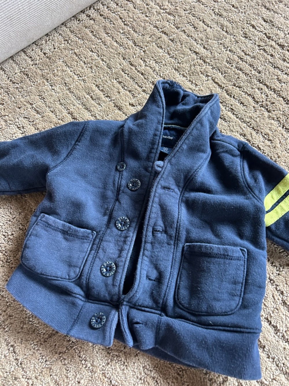 GAP Navy Pea Coat with Lime Sleeve Stripes